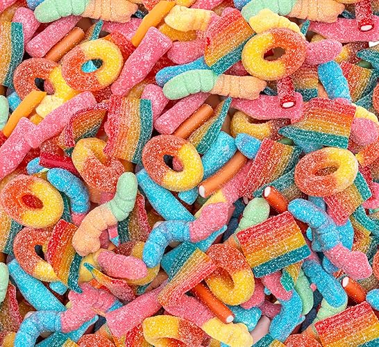 Gummy Candy Mix 2-Pound Bag | Peach Rings, Pencil Bites, Worms, Bottles, Belts | Sour and Sweet Treats