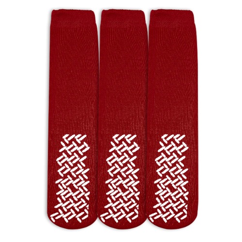 Personal Touch Top of the Line Hospital Non Skid Slipper Socks, Ladies or Men's Colors, 3 Pairs - Red X-Large