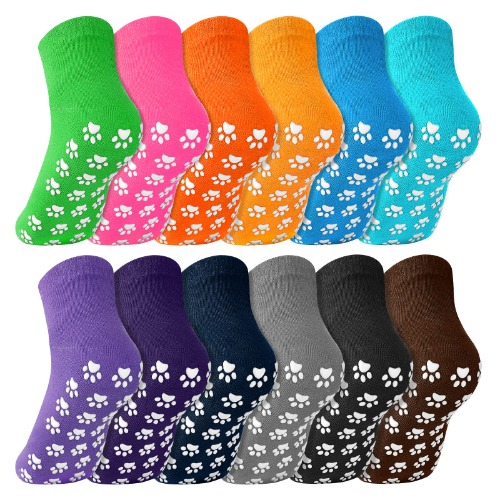 12 Pairs Non Slip Yoga Socks for Women Anti-Skid Gripper Socks Slipper Socks for Pilates Ballet Barre Yoga - Paw