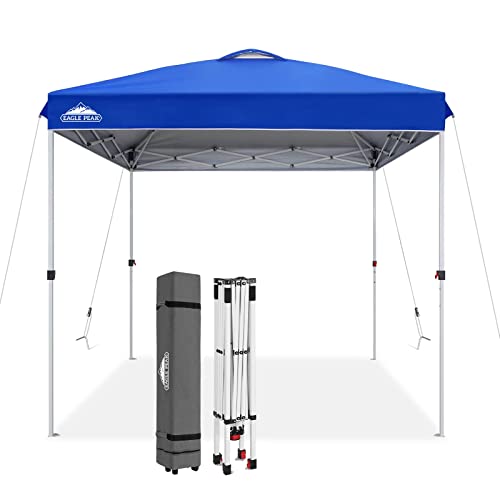 EAGLE PEAK 8x8 Pop Up Canopy Tent Instant Outdoor Canopy Easy Set Up Straight Leg Folding Shelter with Wheeled Bag, 8 Stakes and 4 Ropes, Blue - 8x8 ft - Blue