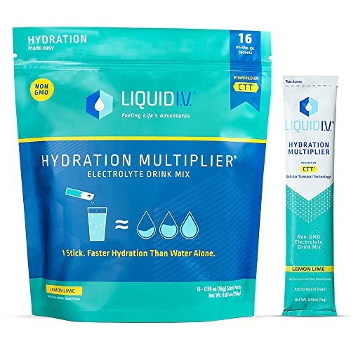 Liquid I.V. Hydration Multiplier - Lemon Lime - Powder Packets | Electrolyte Drink Mix | Easy Open Single-Serving | Non-GMO | 16 Stick - 16 Count (Pack of 1)