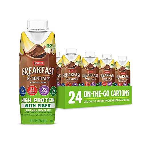 Carnation Breakfast Essentials High Protein with Fiber Ready-to-Drink, 8 FL OZ Carton, Rich Milk Chocolate 8 Fl Oz (Pack of 24) (Packaging May Vary) - Rich Milk Chocolate - 8 Fl Oz (Pack of 24)