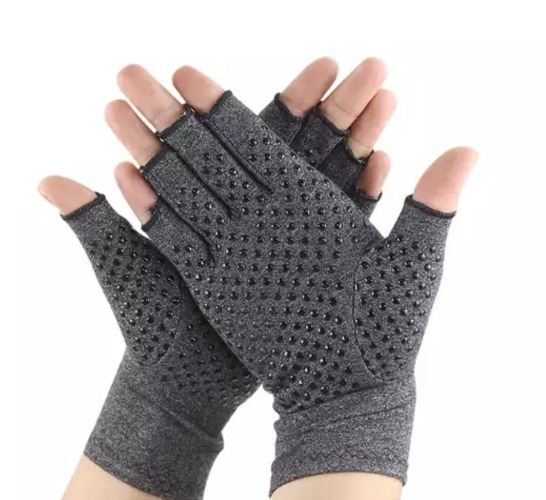 Grey Compression Gloves with grips - Small