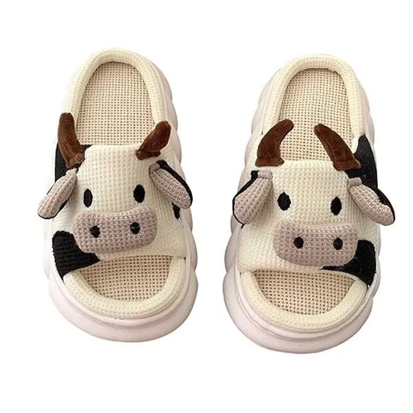 NIBESSER Cow Slippers for Women Fuzzy Plush Comfy Slippers Winter Warm Cozy Animal House Sliders Thick Sole Soft Pillow Slippers Novelty Shoes Indoor Outdoor - 8 UK - A Cow