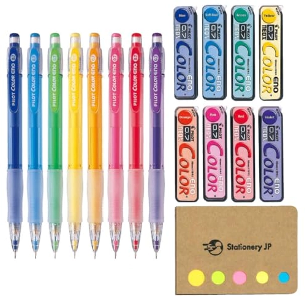 Pilot Color Eno Mechanical Pencil, 0.7mm, 8 Colors, Mechanical Pencil Lead Refill, 0.7mm, 8 Colors, Sticky Notes Value Set