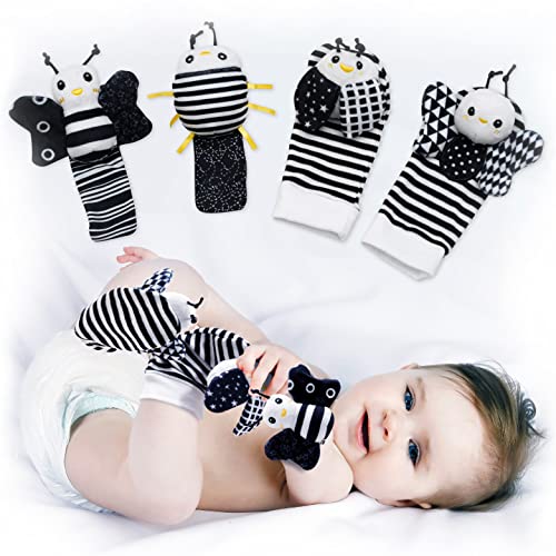BABY K Baby Rattle Socks & Wrist Toys (Set E) - Newborn Toys for Baby Boy or Girl - Brain Development Infant Toys - Hand and Foot Rattles Suitable for 0-6, 6-12 Months Babies - Newborn Christmas Gifts - Butterfly Bugs Set E