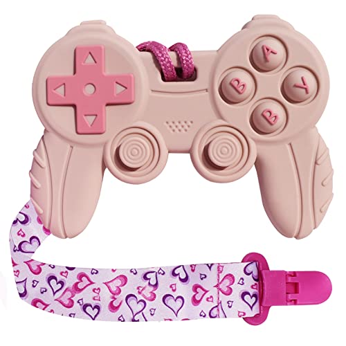 BIGSPINACH Baby Video Game Controller Teether Toy Funny Baby Teething Toys for Babies Gamer Controller（Pink） - Pink