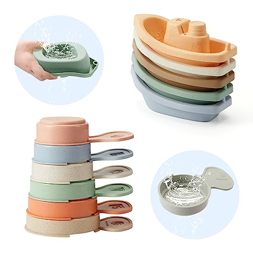Bath Toys Floating Boats with Bathing Spoon, 11 PCS Bathtub Mold Free Bath Toy for Babies Water Table Toys Toddler Birthday Gift for Preschool Boys/Girls - Mold Free 11 PCS