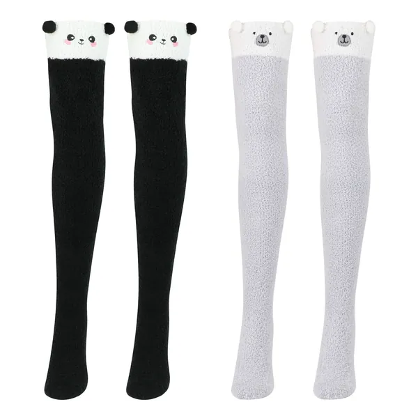 2 Fluffy Animal Thigh High Socks