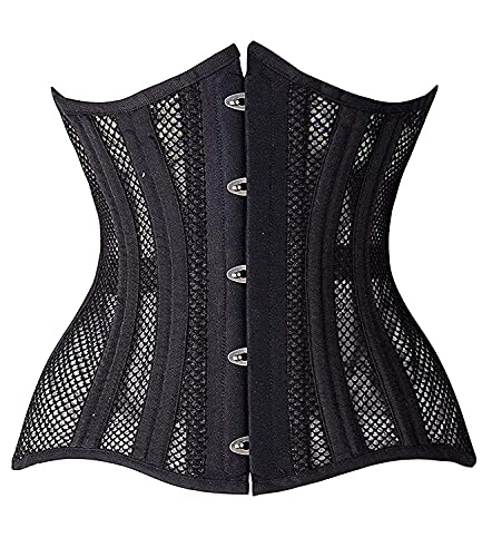 SHAPERX Women 24 Double Steel-Boned Longline Heavy Duty Waist Training Corsets Shaper - X-Large - Black Mesh