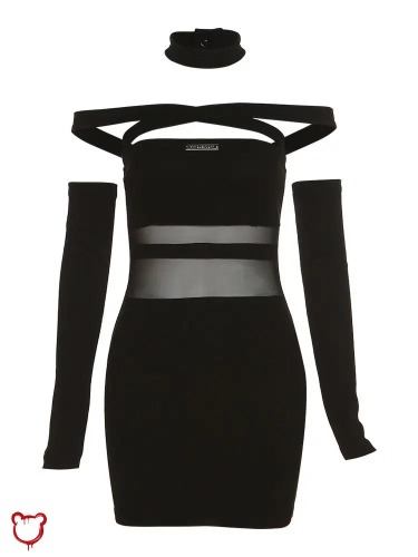 'Black Gothic Corset Dress' - Black / L