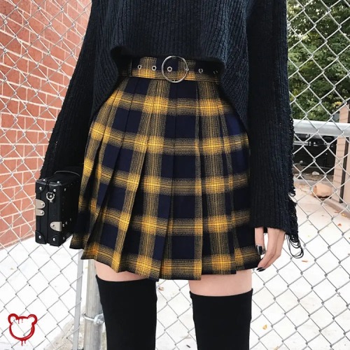 'Goth Plaid Skirt' - yellow / XL