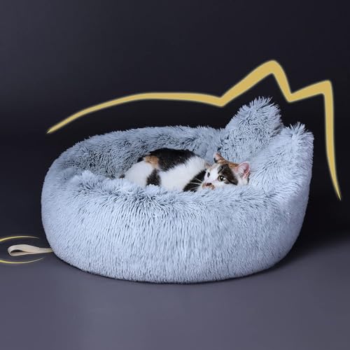 Lazy Rabbit Upgrade Cat Bed, Cat Beds for Indoor Cats, Calming and Cozy Large Fluffy Warming Cat Beds, Washable, Plush and Modern Beds & Furniture, Gradual Grey Color, 24inch - 24 inch bed only - Gradual Grey