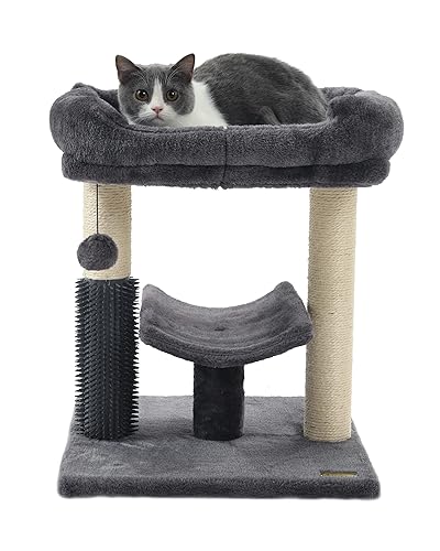 Hoopet cat Tree Tower,cat Scratching Post for Indoor Cats,Featuring with Super Cozy Perch,Cat Self Groomer and Interactive Dangling Ball Great for Kittens and Cats - Smoky Gray