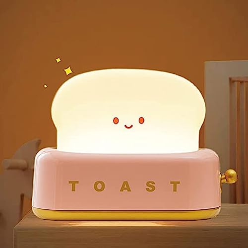 ipalmay Cute Toast Bread LED Night Lamp,Creative USB Rechargeable Toast Night Light,Timer and Dimmable Bedside Sleep Lamp Desk Decor for Kids (Red Toast) - Red Toast