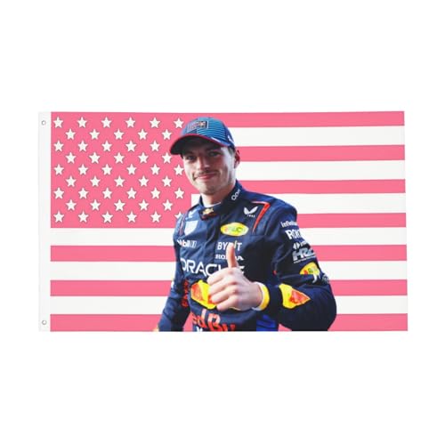 Max Racing Verstappen American Flag 3x5 FT Formula One F1 Gift For Fan Pink USA Flags tapestry Poster for Wall Bedroom Living Room Hanging Decoration Outdoor Indoor Banner Brass Gromments - Black 2