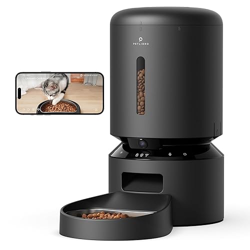PETLIBRO Automatic Cat Feeder with Camera, 1080P HD Video with Night Vision, 5G WiFi Pet Feeder with 2-Way Audio, Low Food & Blockage Sensor, Motion & Sound Alerts for Cat & Dog Single Tray - Black - 5L-Camera