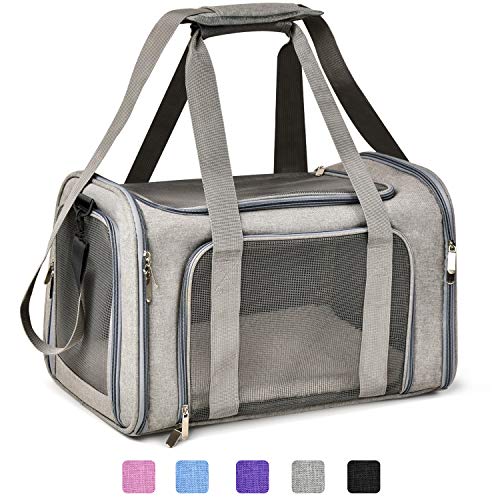Henkelion Cat, Dog Carrier for Small Medium Cats Puppies up to 15 Lbs, TSA Airline Approved Carrier Soft Sided, Collapsible Travel Puppy Carrier - Grey - 17.0"L x 11.0"W x 11.0"H - Grey