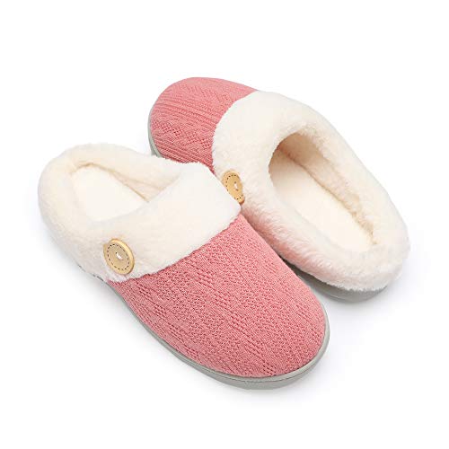 Chantomoo Womens Slipper Warm Comfy Memory Foam House Slippers Knitted Shoes Faux Fur Lined Anti-Skid Rubber Sole Bedroom Cozy Indoor Outdoor Slippers - 7-8 - Watermelon Red