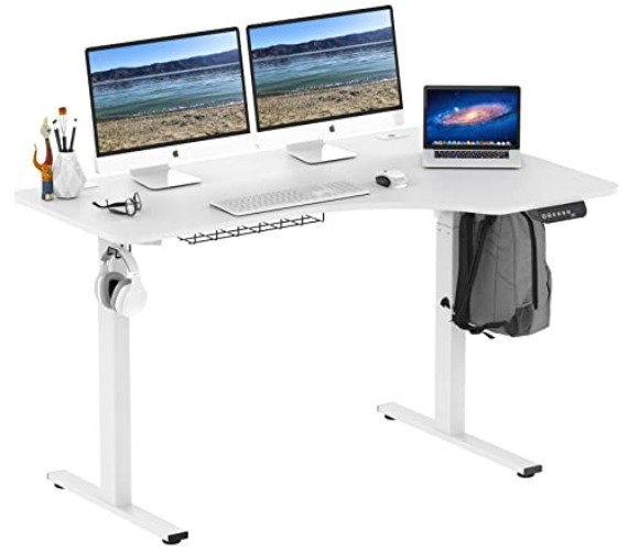 SHW 55-Inch L-Shaped Electric Height Adjustable L-Shaped Standing Desk, White - L Shaped - White