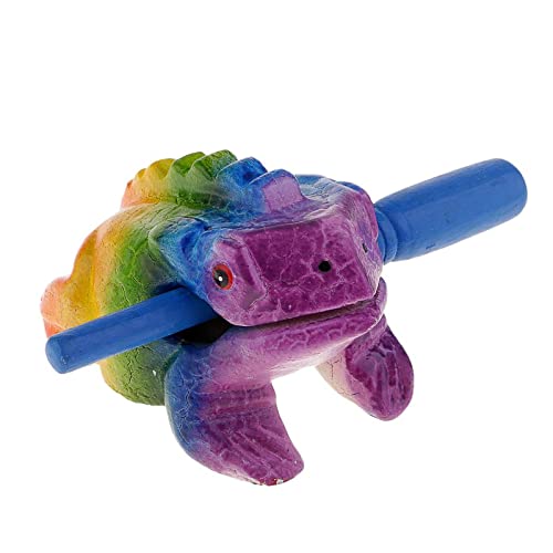 3.5" Wooden Frog Guiro Rasp Instrument - Percussion Musical Tone Block Craft (Painted rainbow) - Painted rainbow