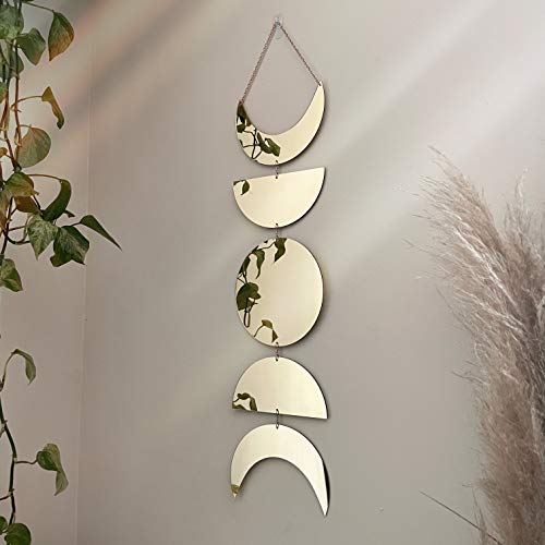 Moon Cycle Wall Decor | Acrylic Decorative Moon Phase Mirror Boho Wall Hanging | Bohemian Decor for Bedroom |Preppy Aesthetic Mirror Decorations for Living Room Moon Phases Art | Gold Wall Decor - Gold