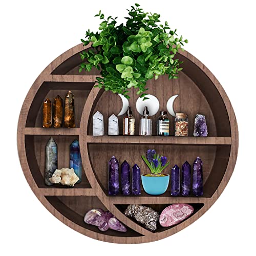Blue Nile Cresent Moon Shelf |Crystal Shelf Display for Stone, Essential Oil & Whichy Decor| Moon Phase Wall Hanging Decor for Bedroom, Living Room- Wall Art (Brown) - Brown
