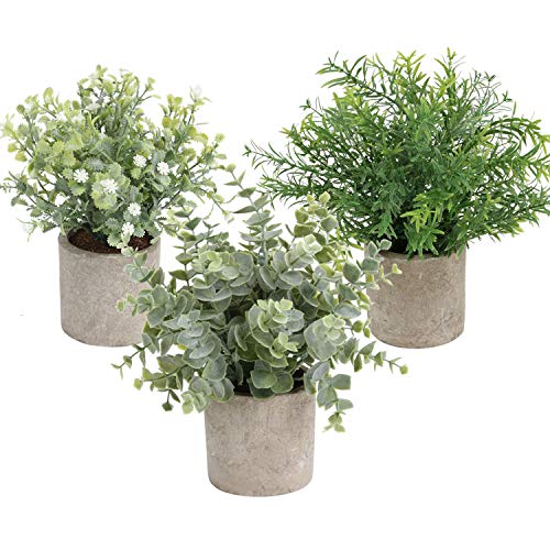 Homcomoda Artificial Potted Plants Faux Eucalyptus Greenery in Pots Decorative Plant for Tabletop Décoration (3 Pack) - Green - 3Pc