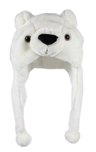 Bioterti Plush Fun Animal Hats One Size Cap Polyester with Fleece Lining - White Bear