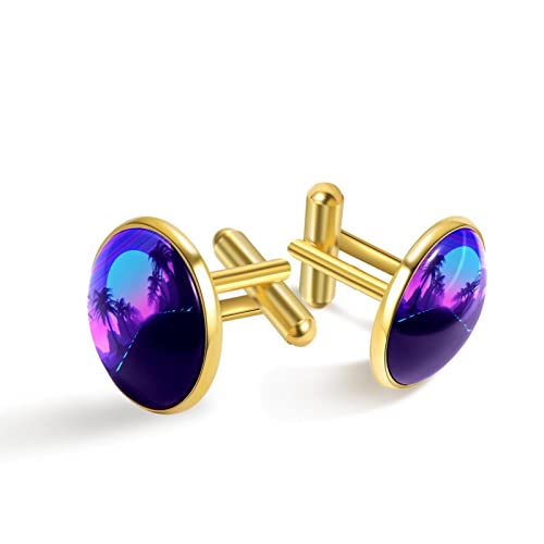 synthwave and retrowave music Men's Shirts Cufflinks Unique Round Tuxedo Shirt Silver Cuff Link for Men Boys 1Pairs - style-1