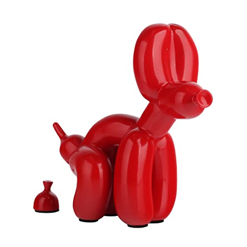 suruim Squat Balloon Dog Statue Resin Sculpture Home Decor Modern Desk Office Home Decoration Accessories for Living Room Animal Figures (Red,L) - Red - Large