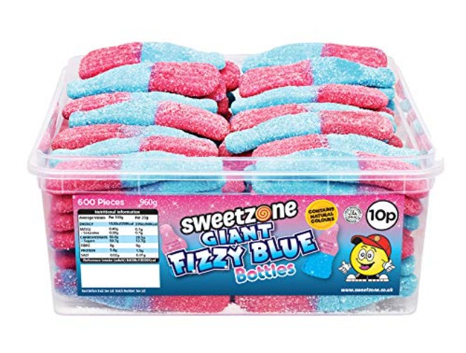 Sweetzone Fizzy Blue Bottles 805 Gram - 75 Pieces of Tub of Sweets - Chewy Sweets, Gummy Sweet - Halal Sweets for Delightful Moments - Fizzy Sweet