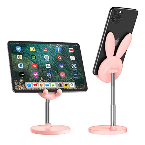 nediea Cute Bunny Phone Holder, Desktop Cell Phone Holder Stand, Height Angle Adjustable Phone Stand, Compatible with Most Mobile Phone or Tablet (Pink) - Bunny-Pink