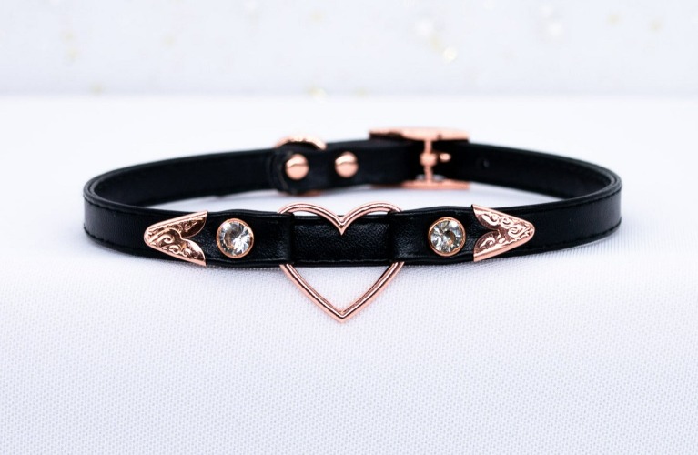 3/8" Black Vegan Leather Collar in Rose Gold | Default Title