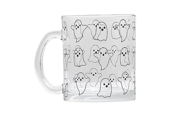 Pearhead Glass Ghost Mug, Halloween Home Décor, Coffee and Tea Glass Mug, Fall Drinkware Accessories, Seasonal Mug - Glass Ghost Mug