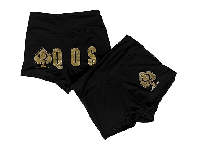 SpadesCastle QoS Women's Yoga Shorts, Booty Cut, Black - Medium - Black/Gold
