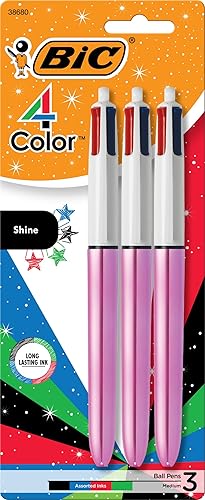 Bic 4-Color Grip Ballpoint Pen, Blue Barrel, Medium Point (1.0mm), Assorted Inks, 3-Count