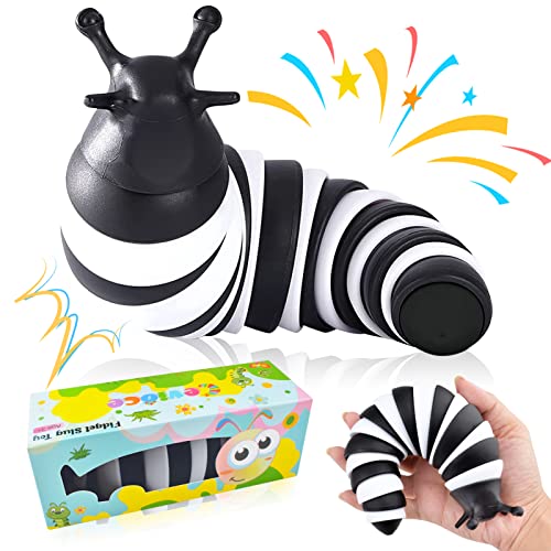 Cevioce Fidget Slug Toy, Sensory Slug Fidget Toy for Kids & Adults, 1Pc Cute Autism Sensory Toys for Autistic Children｜Great Birthday Gift for Girls Boys - Exercise Wrist Strength & Stress Relief - Black & White
