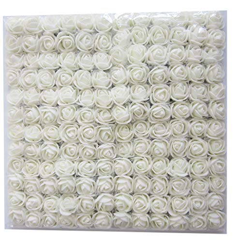 Artfen Mini Fake Rose Flower Heads 144pcs Mini Artificial Roses DIY Wedding Flowers Accessories Make Bridal Hair Clips Headbands Dress (Bottom add Gauze) Milk White - White