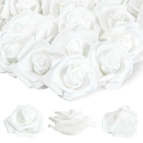 Juvale 100 Pack White Artificial Flowers, Bulk Stemless Fake Foam Roses for Wedding, Decorations, Bouquets (3 in) - White