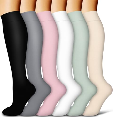COOLOVER Copper Compression Socks for Women and Men(6 Pairs)-Best Support for Running, Athletic, Travel - 19 Black/Gray/Pink/White/Green/Nude - Small-Medium