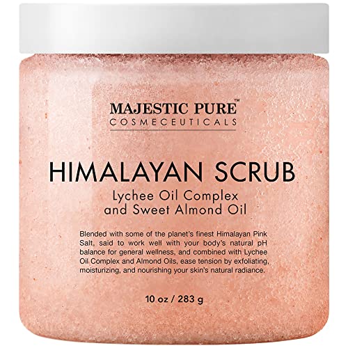 Majestic Pure Himalayan Salt Body Scrub with Lychee Oil, Exfoliating Salt Scrub to Exfoliate & Moisturize Skin, Deep Cleansing - 10 oz - Himalayan Salt