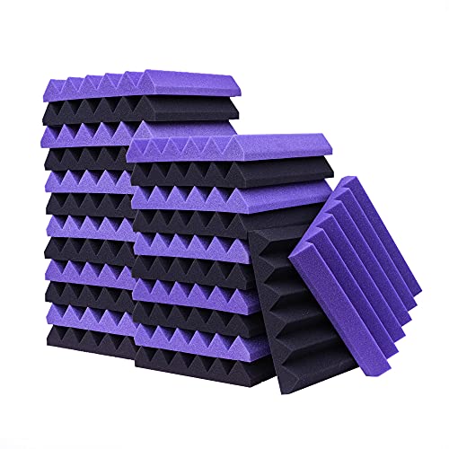 KTOESHEO 24 Pack Acoustic Panels,2" x 12" x 12"Sound Proof Foam Panels for Wall,Fireproof Absorbing Noise Cancelling Panels,to Absorb Noise and Eliminate Echoes. (12 purple+12 black)
