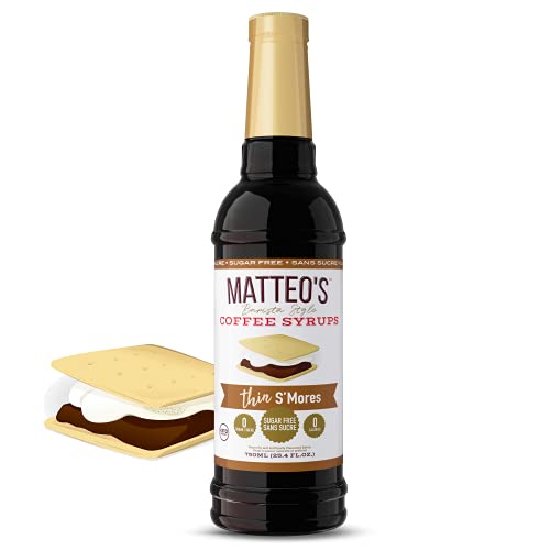 Matteo's Barista Style Sugar-Free Coffee Syrup, S'Mores Flavour, Zero Calories and Sugar, Keto-Friendly Coffee Syrups, Delicious Flavoured Coffee Syrup - 25.4 oz Syrup Bottle - 750 ml (Pack of 1)