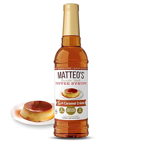 Matteo's Barista Style Sugar-Free Coffee Syrup, Caramel Creme Flavour, Zero Calories and Sugar, Keto-Friendly Coffee Syrups, Delicious Flavoured Coffee Syrup - 25.4 oz Syrup Bottle - 750 ml (Pack of 1)
