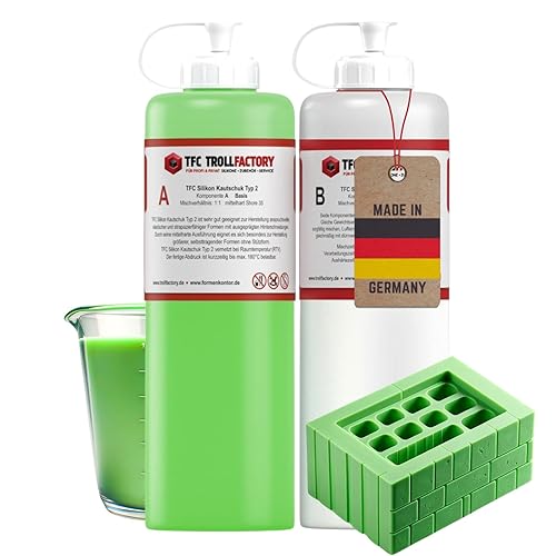 TFC Silikon Kautschuk Typ 2, 1:1 NV, mittelhart - Hochflexibles, detailgetreues Abformsilikon, hellgrün/weiß, hitzebeständig bis 150°C - 1 kg