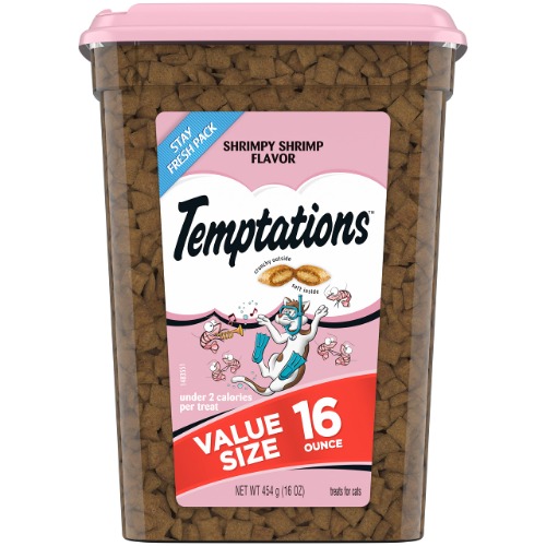 TEMPTATIONS Classic Crunchy and Soft Cat Treats Shrimpy Shrimp Flavor, 16 oz. Tub - 1 Pound (Pack of 1)