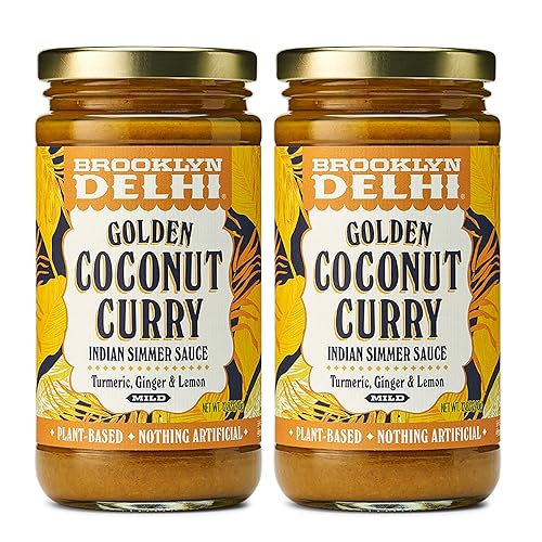 Brooklyn Delhi Golden Coconut Curry - 2 Pack - 12oz - Indian Simmer Sauce with Turmeric, Ginger, Lemon & Coriander - Vegan - No Artificial Additives - Golden Coconut Curry 12.25 Ounce (Pack of 1)