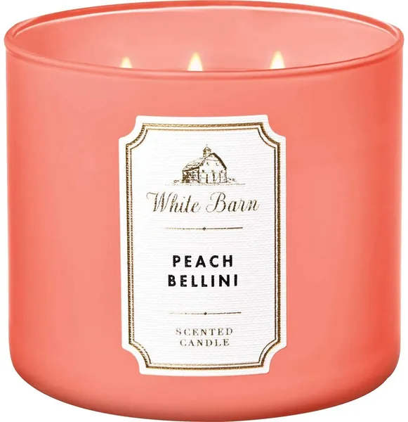 Bath & Body Works White Barn Peach Bellini 3 Wick Scented Candle with Essential Oils 14.5 oz / 411 g