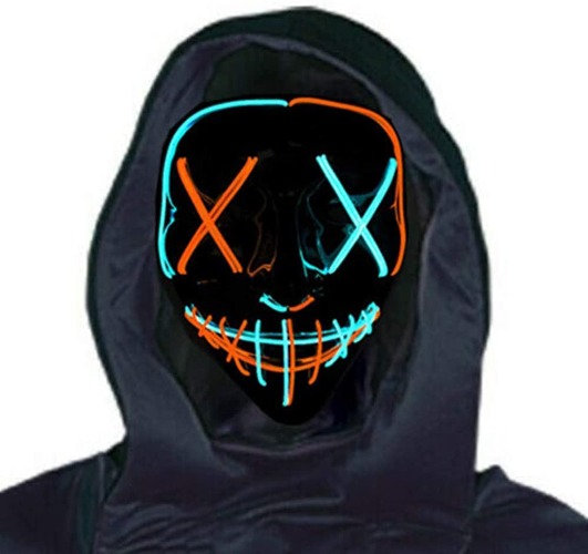 Halloween Light Up Mask LED Mask EL Wire Scary Mask for Halloween Festival Party ,Masquerade Cosplay Light Up Face Mask for Men Women Kids - Mult Orange & Blue
